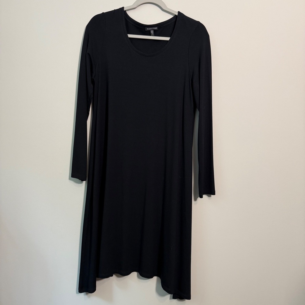 Eileen Fisher Tunic Dress Women's M Black Long Sleeve Rayon Quiet Lux Versatile